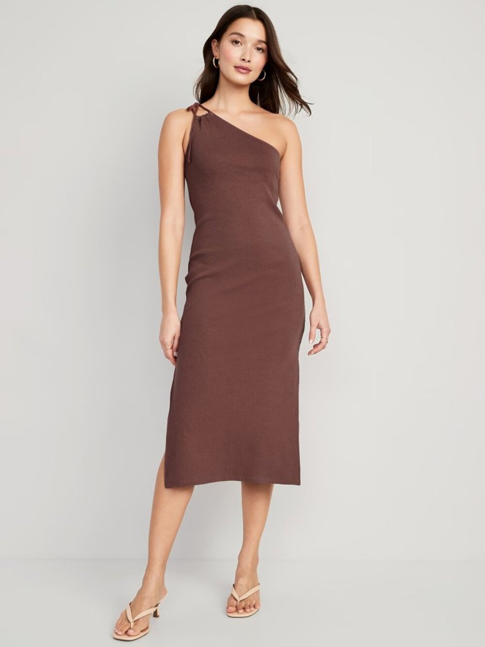 Old Navy Fitted One Shoulder Rib Knit Midi Dress with Slits Brown Plus 4X